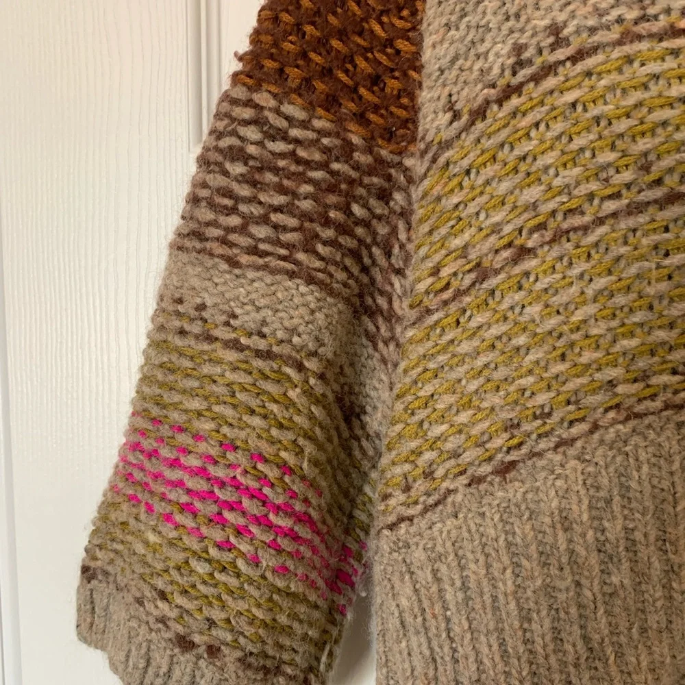 Free People Multicolor Chunky‎ Knit Sweater Cardigan, Brown and Tan, Size Large